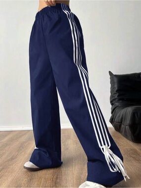 SHEIN Blue Wide-Leg Joggers with White Side Stripes